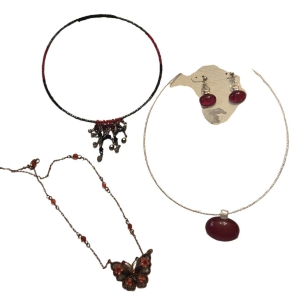 Fashion Bug Red and Black Necklace Set Lot 4 Pieces